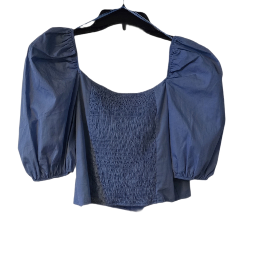 Banana republic blue cropped Blouse with puff sleeve sz S - Picture 3 of 5